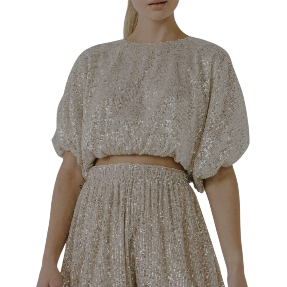 NWT Endless Rose Sequin Puff Sleeve Crop Top - Picture 2 of 9